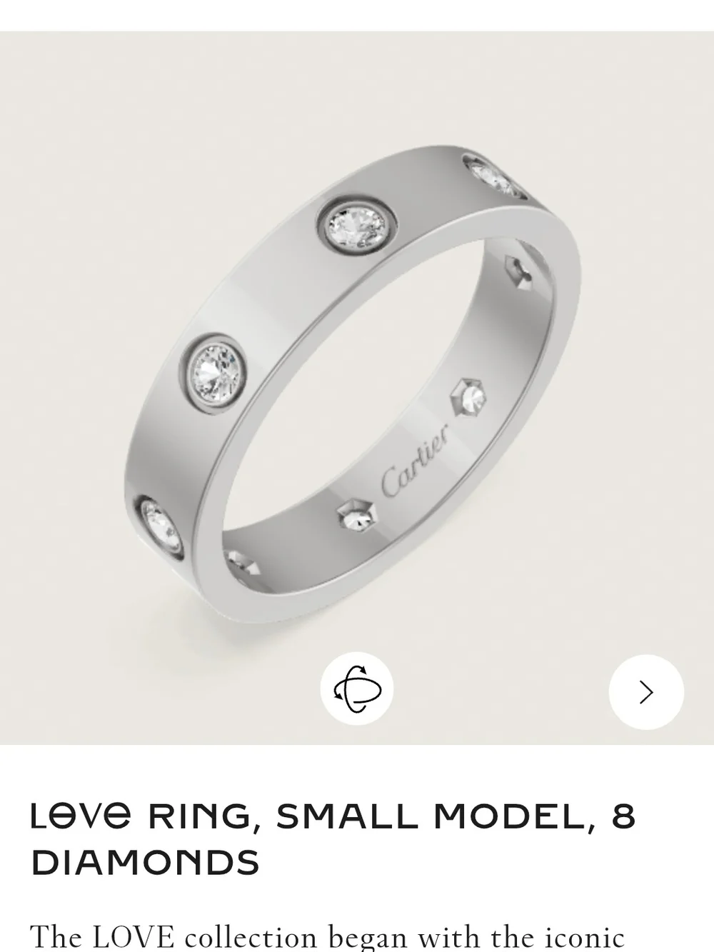 Cartier LOVE Small Model Diamond Band in White Gold